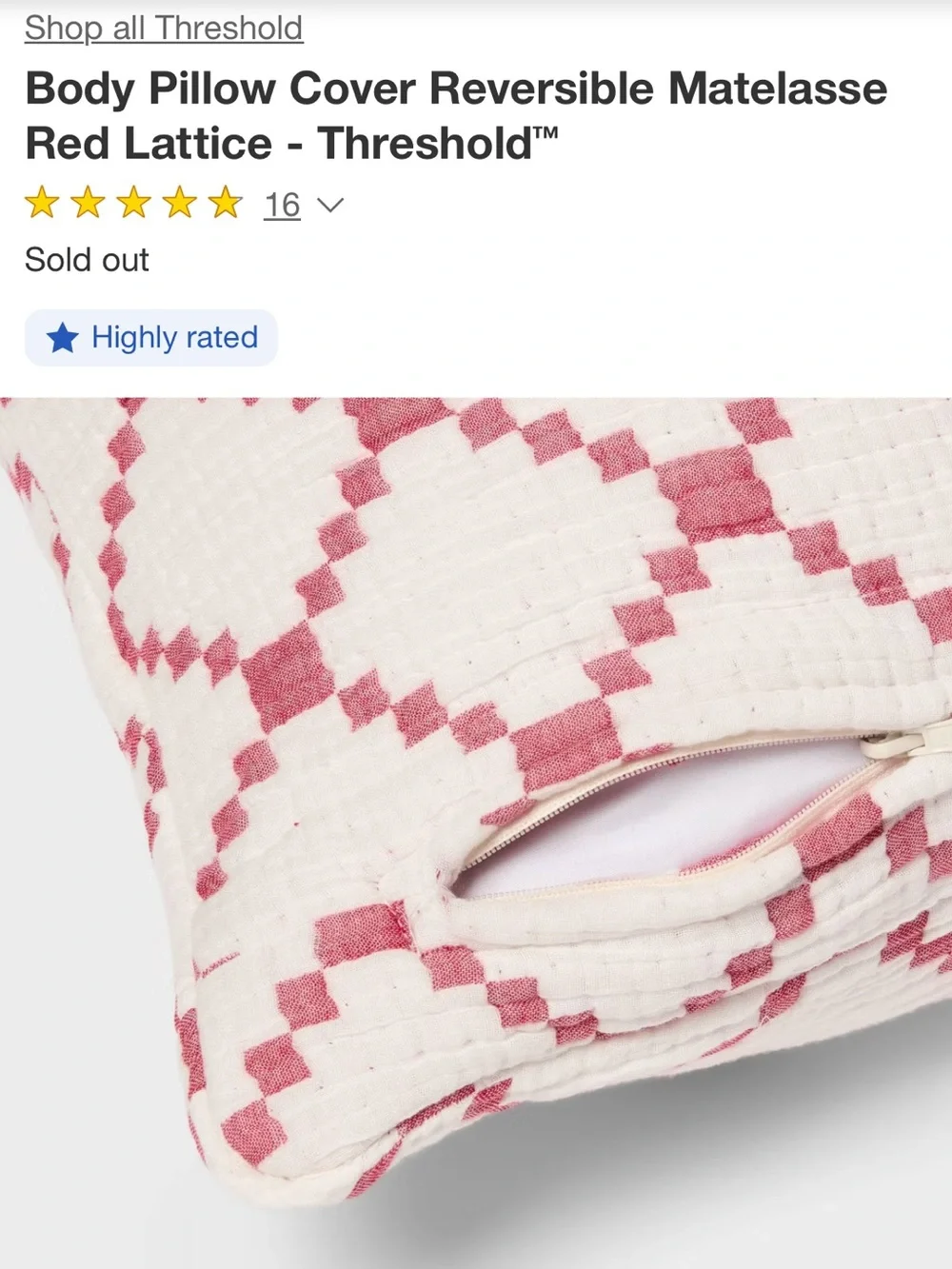 Threshold Matelassé Reversible Body Pillow Cover in Pink and White